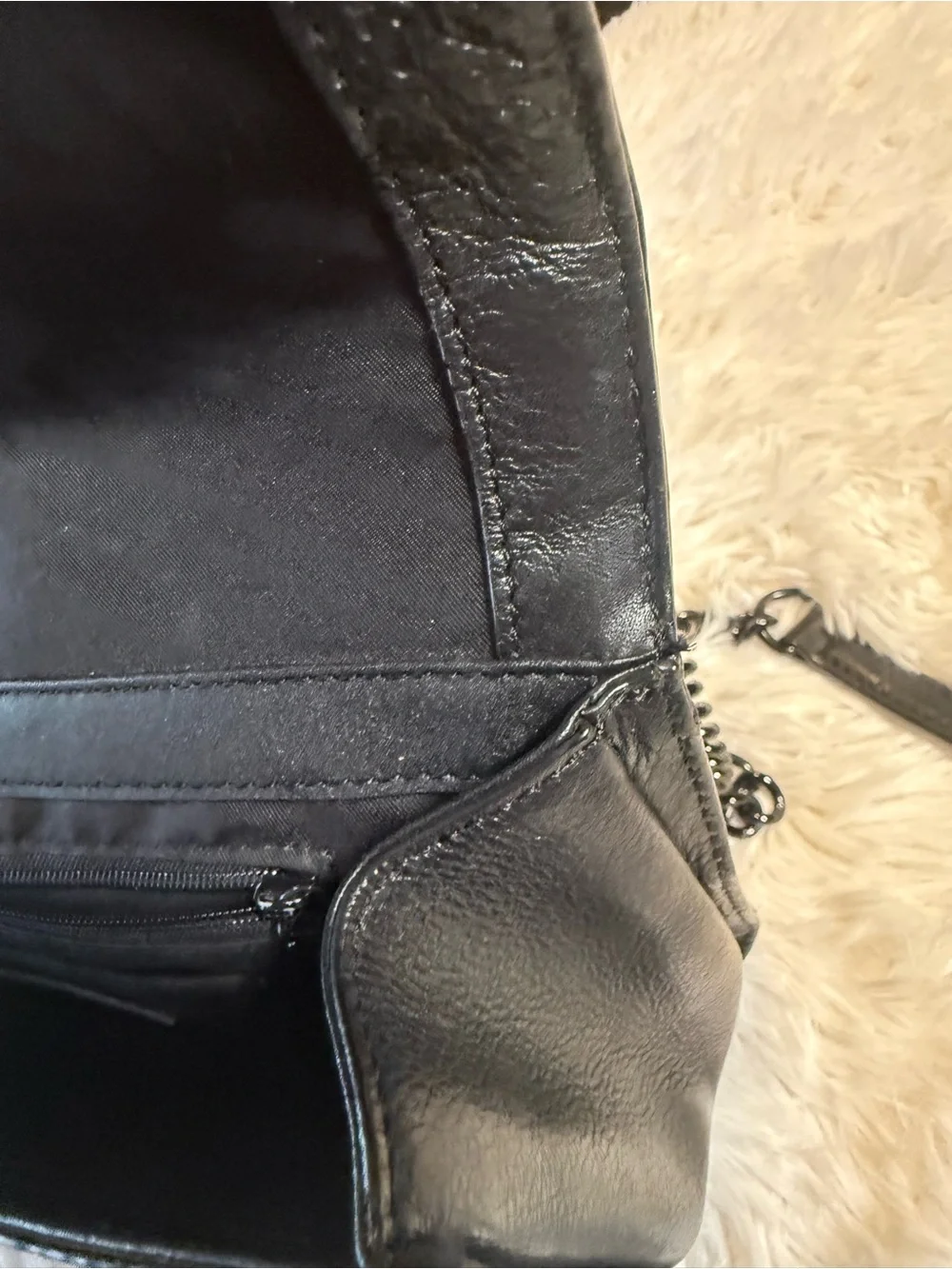 Rebecca Minkoff Black Chevron Quilted Love Crossbody Leather Chain Turnlock Zip